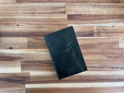 Olive Green Leather Pocket Journal, Handmade Cotton Paper