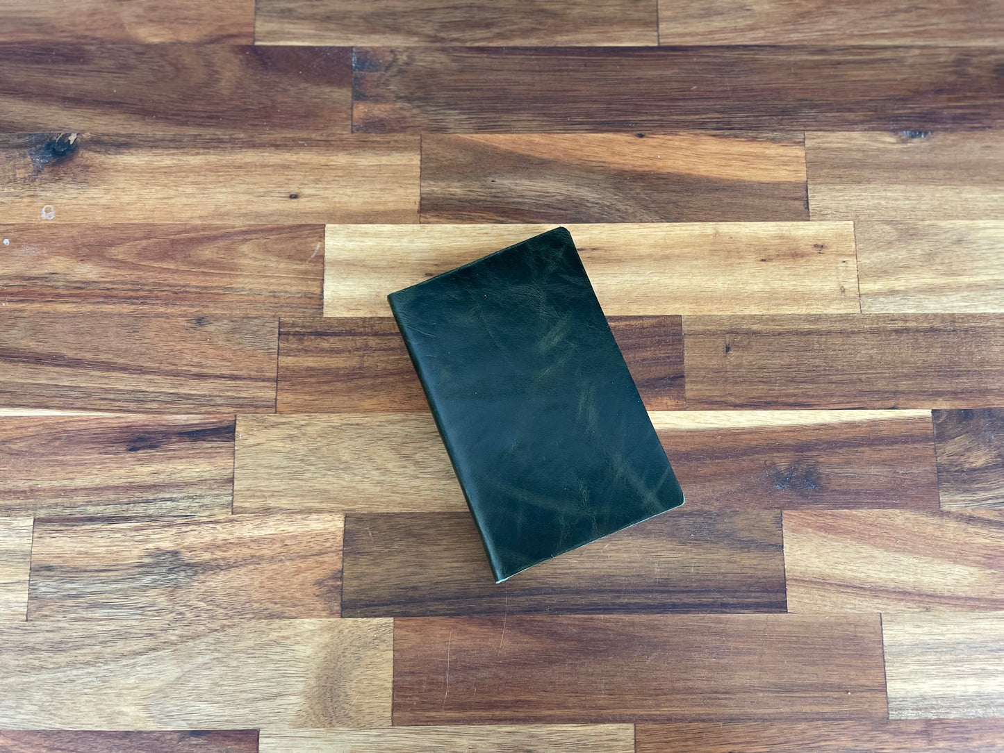 Olive Green Leather Pocket Journal, Handmade Cotton Paper