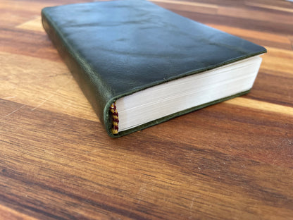 Olive Green Leather Pocket Journal, Handmade Cotton Paper