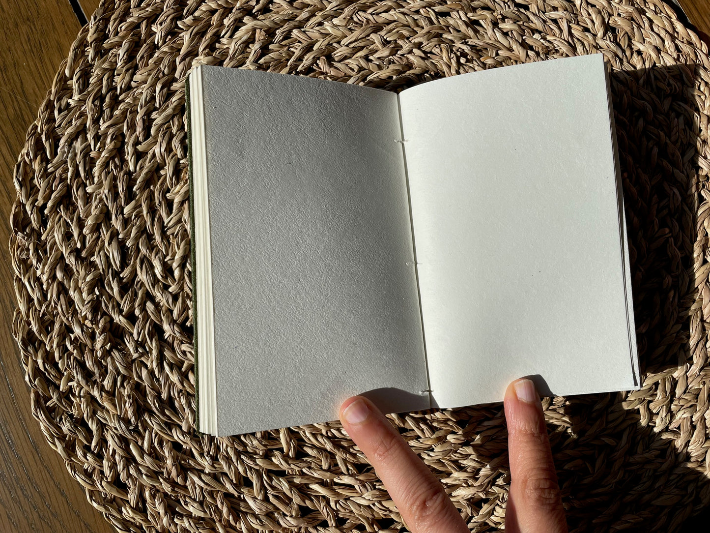 Olive Green Leather Pocket Journal, Handmade Cotton Paper