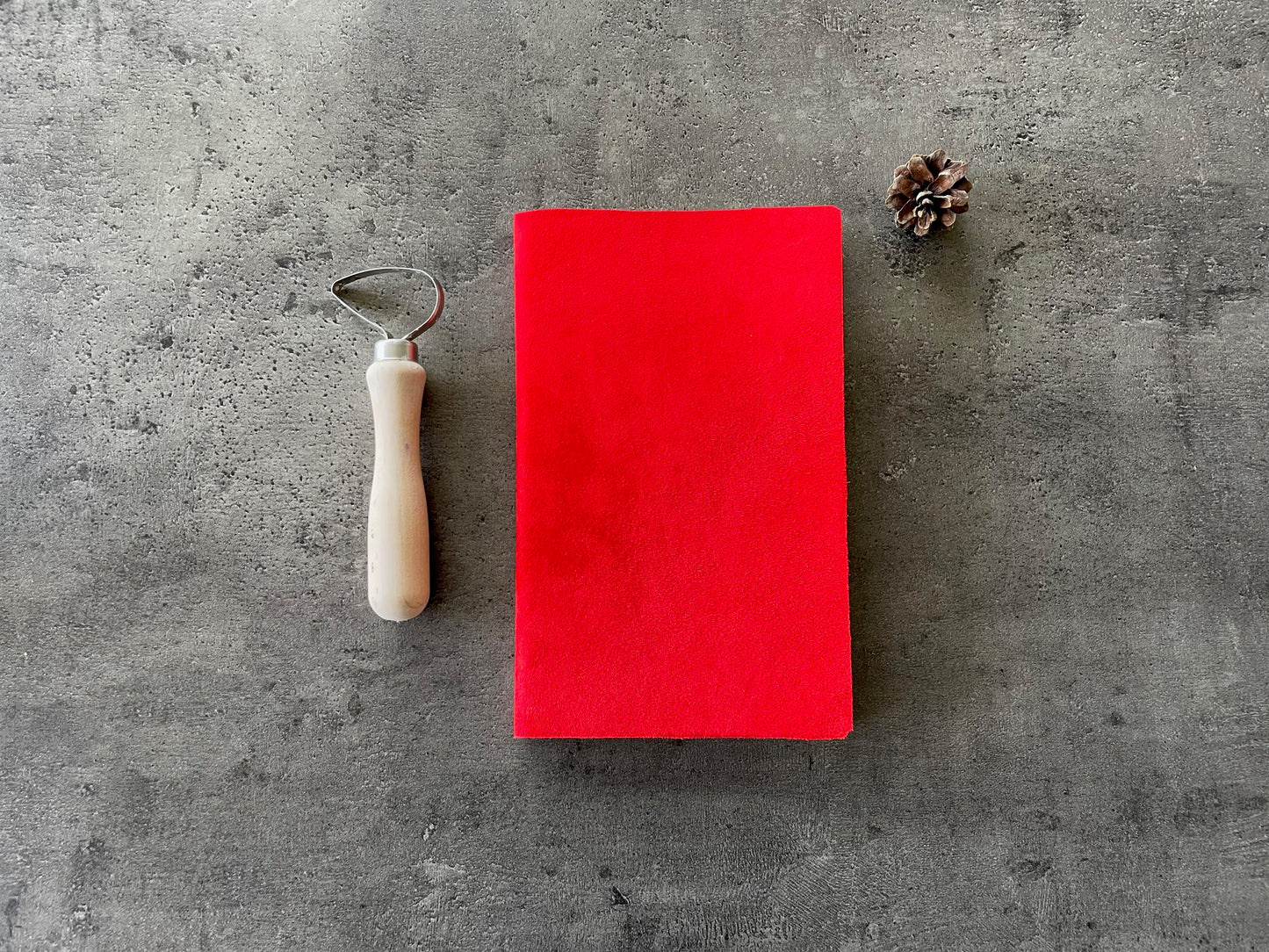 Handmade Red Suede Journal — Leather-Bound Notebook for Writing, Sketching & Gifting