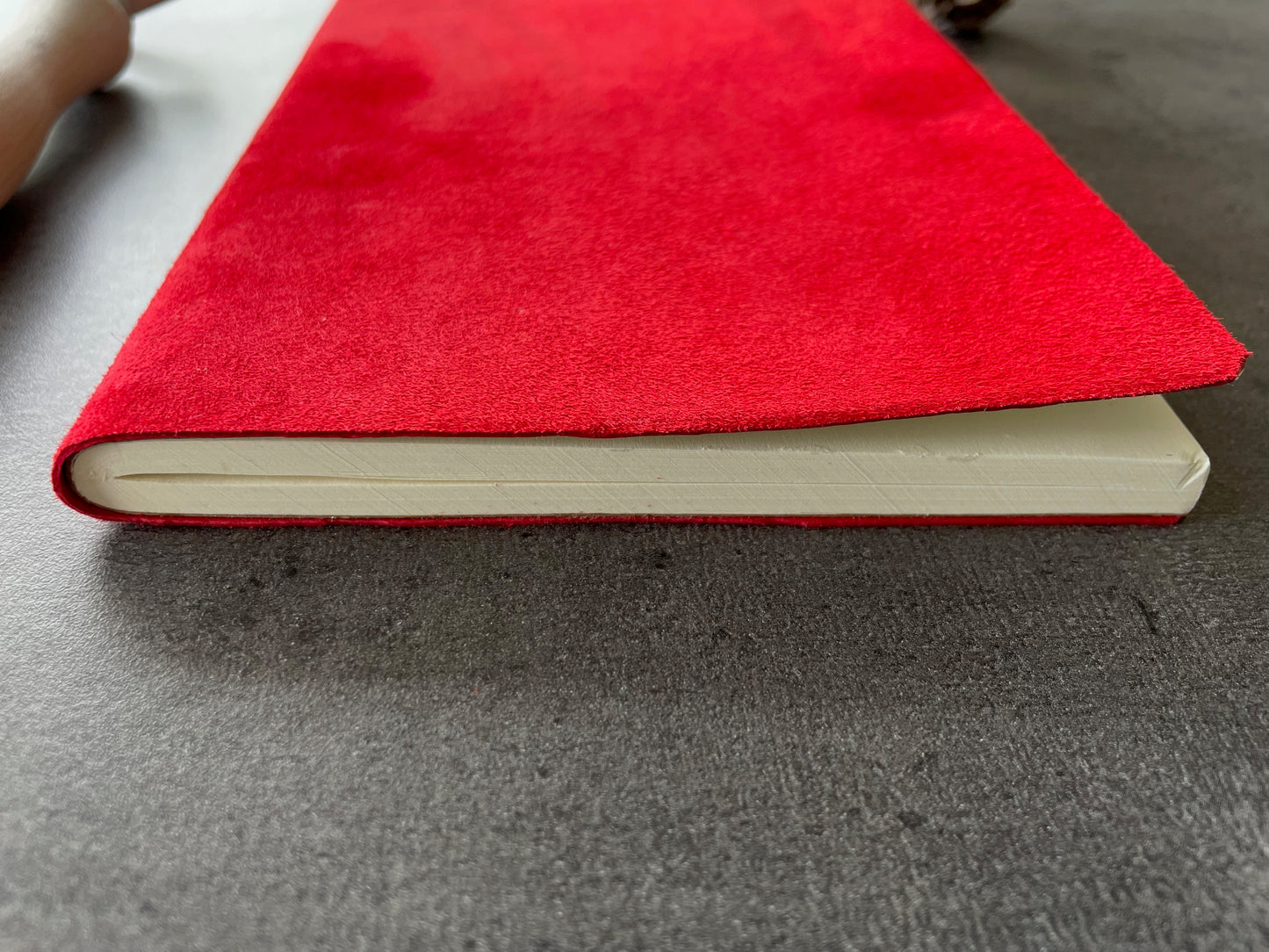 Handmade Red Suede Journal — Leather-Bound Notebook for Writing, Sketching & Gifting